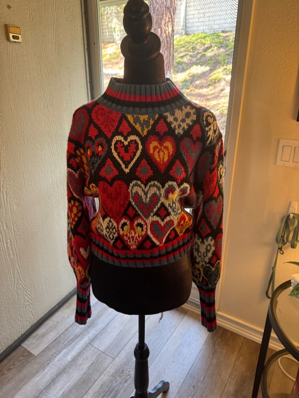 FARM Rio Full of Hearts Jacquard Sweater Size Small